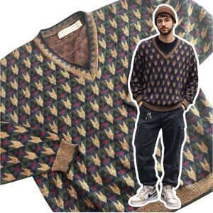 Vtg Crossings Mens Sweater XL V-Neck Grandpa Biggie Cosby HipHop Grunge Preppy